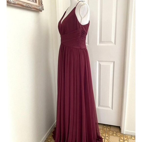 David's Bridal Celebrate F20052 Spaghetti Strap Mesh Cross Waist Dress Size 8 - Picture 6 of 15